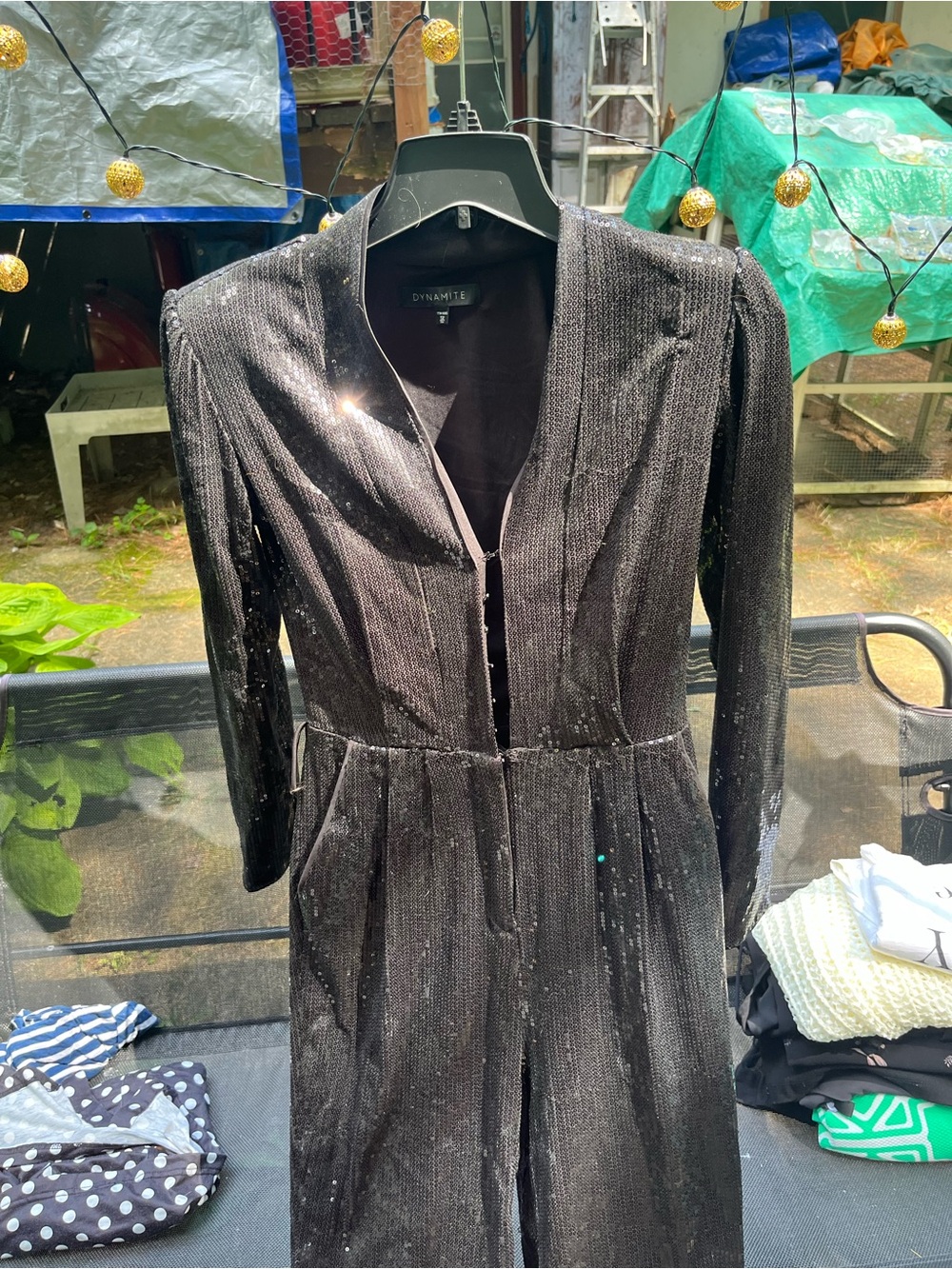 Dynamite Black Sequin Long-Sleeve Jumpsuit